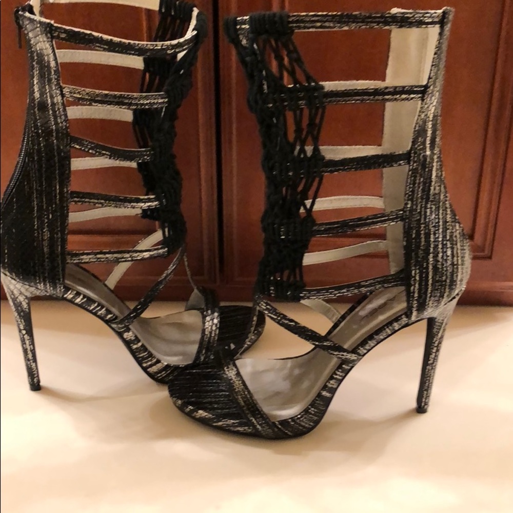 Brand New! C Label Black/Silver Calf Heels